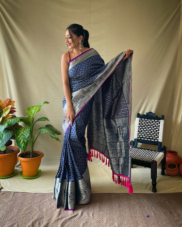 NAVY BLUE Soft litchi silk saree with rich pallu and attractive border