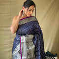 NAVY BLUE Soft litchi silk saree with rich pallu and attractive border 1