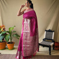 PINK  Soft litchi silk saree with rich pallu and attractive border 