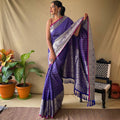 BLUE Soft litchi silk saree with rich pallu and attractive border 