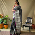 BLACK   Soft litchi silk saree with rich pallu and attractive border  