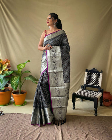 BLACK   Soft litchi silk saree with rich pallu and attractive border  