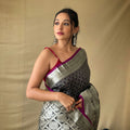 BLACK   Soft litchi silk saree with rich pallu and attractive border   1