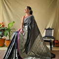 BLACK   Soft litchi silk saree with rich pallu and attractive border   2