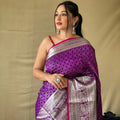 WINE   Soft litchi silk saree with rich pallu and attractive border   1
