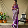 WINE   Soft litchi silk saree with rich pallu and attractive border  
