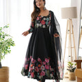 Black Heavy Pure Soft Organza Silk Print Gown, Pent with Dupatta