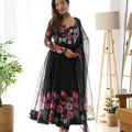 Black Heavy Pure Soft Organza Silk Print Gown, Pent with Dupatta 3