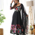 Black Heavy Pure Soft Organza Silk Print Gown, Pent with Dupatta 4