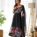 Black Heavy Pure Soft Organza Silk Print Gown, Pent with Dupatta 6