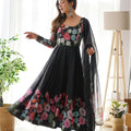 Black Heavy Pure Soft Organza Silk Print Gown, Pent with Dupatta 7