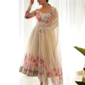 White Heavy Pure Soft Organza Silk Print Gown, Pent with Dupatta