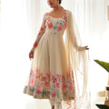 White Heavy Pure Soft Organza Silk Print Gown, Pent with Dupatta 4