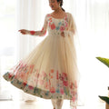 White Heavy Pure Soft Organza Silk Print Gown, Pent with Dupatta 5