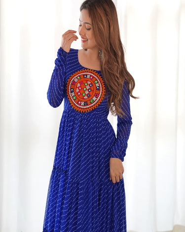 Royal Blue Pure  Soft Fox georgette Leheriya Print Dress 4