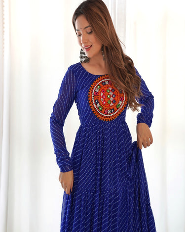 Royal Blue Pure  Soft Fox georgette Leheriya Print Dress 1