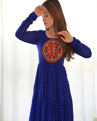 Royal Blue Pure  Soft Fox georgette Leheriya Print Dress 5