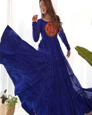 Royal Blue Pure  Soft Fox georgette Leheriya Print Dress 3