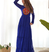 Royal Blue Pure  Soft Fox georgette Leheriya Print Dress