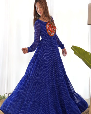 Royal Blue Pure  Soft Fox georgette Leheriya Print Dress 2