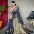 NAVY BLUE  SUPERB ANTIQUE WEAVING USED IN THIS HANDLOOM SAREES  2
