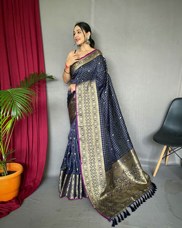 NAVY BLUE  SUPERB ANTIQUE WEAVING USED IN THIS HANDLOOM SAREES 