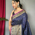 NAVY BLUE  SUPERB ANTIQUE WEAVING USED IN THIS HANDLOOM SAREES  1