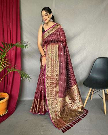 MAROON  SUPERB ANTIQUE WEAVING USED IN THIS HANDLOOM SAREES 