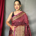 MAROON  SUPERB ANTIQUE WEAVING USED IN THIS HANDLOOM SAREES 1