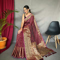 MAROON  SUPERB ANTIQUE WEAVING USED IN THIS HANDLOOM SAREES 2