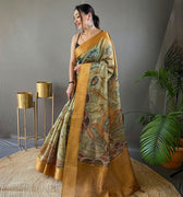 MELLOW YELLOW Pure kalamkari print tussar silk saree 2