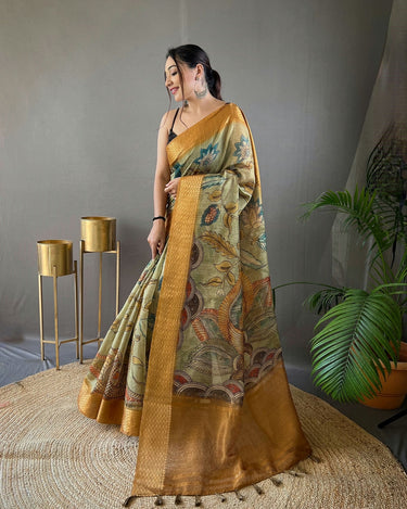 MELLOW YELLOW Pure kalamkari print tussar silk saree 2