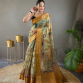 MELLOW YELLOW Pure kalamkari print tussar silk saree