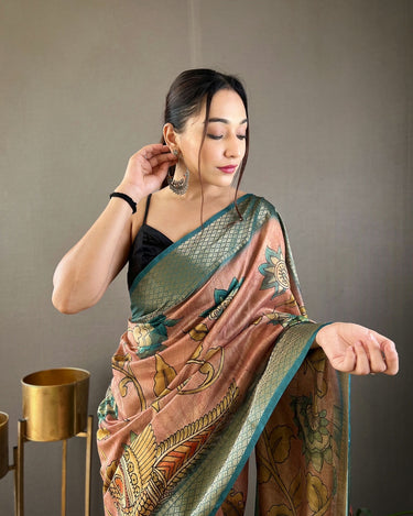 BROWN  Pure kalamkari print tussar silk saree  1