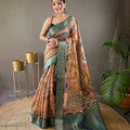 BROWN  Pure kalamkari print tussar silk saree 2