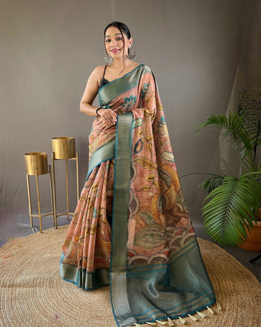 BROWN  Pure kalamkari print tussar silk saree 2