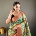 LIGHT GREEN  Pure kalamkari print tussar silk saree 1