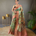 LIGHT GREEN  Pure kalamkari print tussar silk saree 2