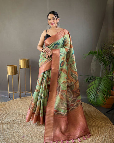 LIGHT GREEN  Pure kalamkari print tussar silk saree 2