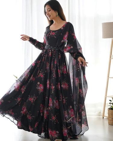 Party Wear Organza Silk Printed Readymade Anarkali Gown – Lehenga Closet