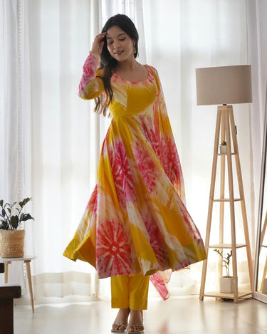 Pure Soft Organza Silk With Kali Pattern Gown Set 6