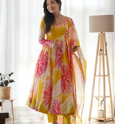 Pure Soft Organza Silk With Kali Pattern Gown Set
