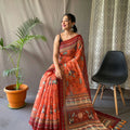 ORANGE PURE MALAI COTTON SAREE 2