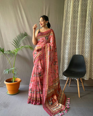 LIGHT PINK  PURE MALAI COTTON SAREE 