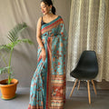 SKY BLUE  PURE MALAI COTTON SAREE 