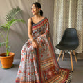 GRAY   PURE MALAI COTTON SAREE  2