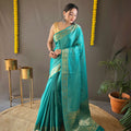  TEAL BLUE  Soft copper weaving saree