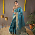 BLUE  Soft copper weaving saree   
