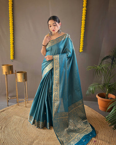 BLUE  Soft copper weaving saree   