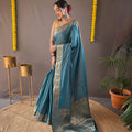 BLUE  Soft copper weaving saree   2